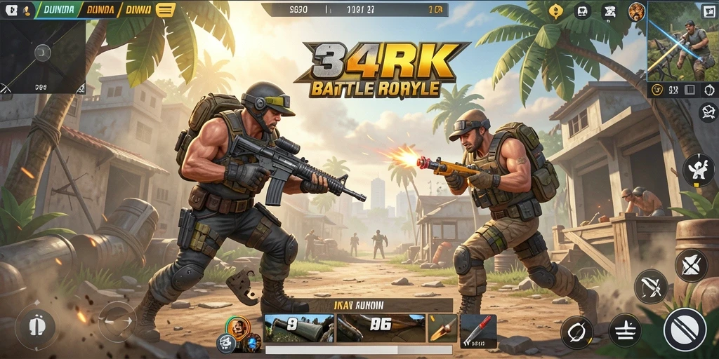 Screenshot gameplay Battle Royale yang intens di 34R.