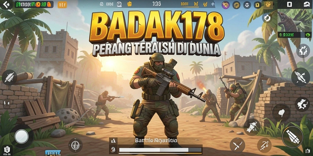 Tampilan dinamis BADAK178 dengan aksi Battle Royale yang mendebarkan.