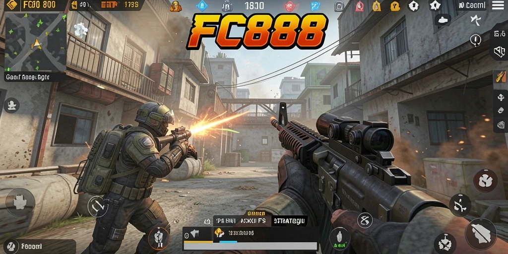 Screenshot menampilkan aksi menegangkan dalam gameplay FPS FC888.