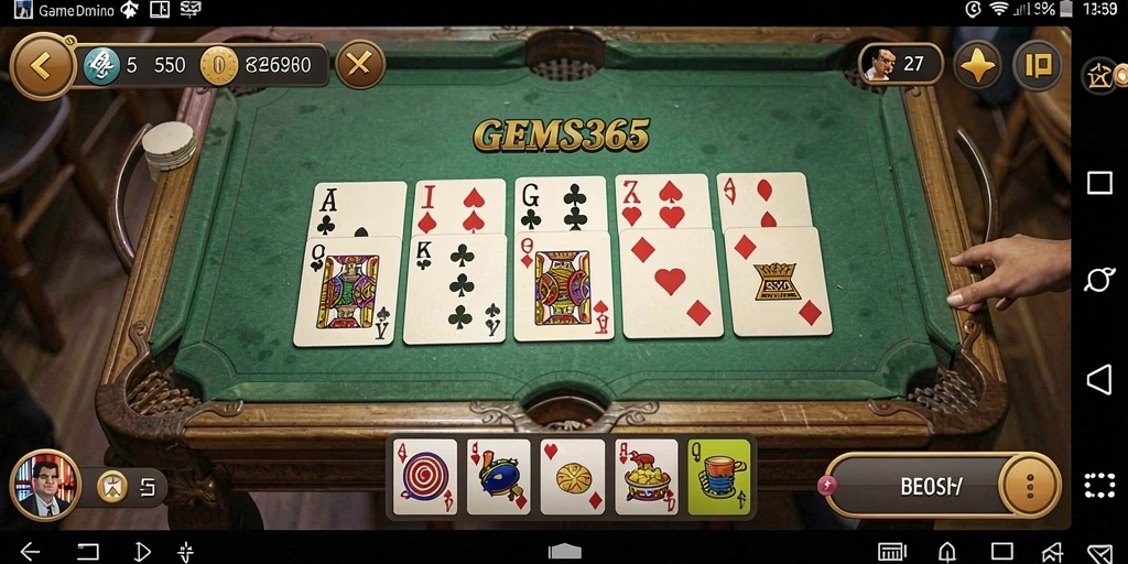 Tampilan gameplay seru dari GEMS365 dengan grafis domino menarik.