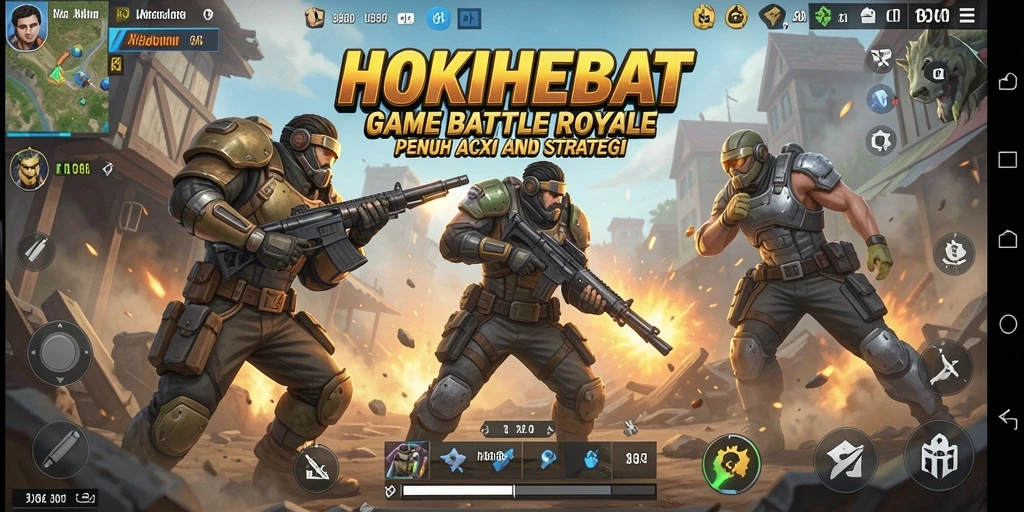 Tampilan aksi gameplay seru di HOKIHEBAT selama pertarungan Battle Royale.