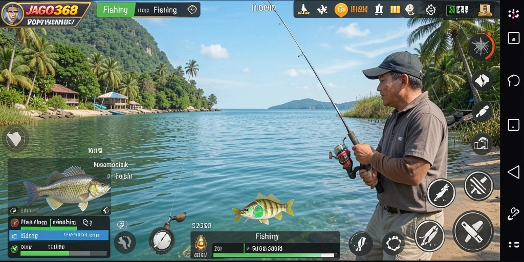 Tampilan gameplay JAGO368 memancing di berbagai lokasi indah.
