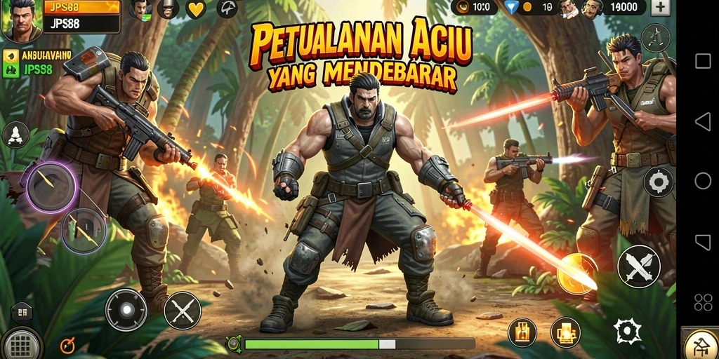 Tampilan gameplay JPS88 dengan aksi penuh ketegangan dan karakter unik.
