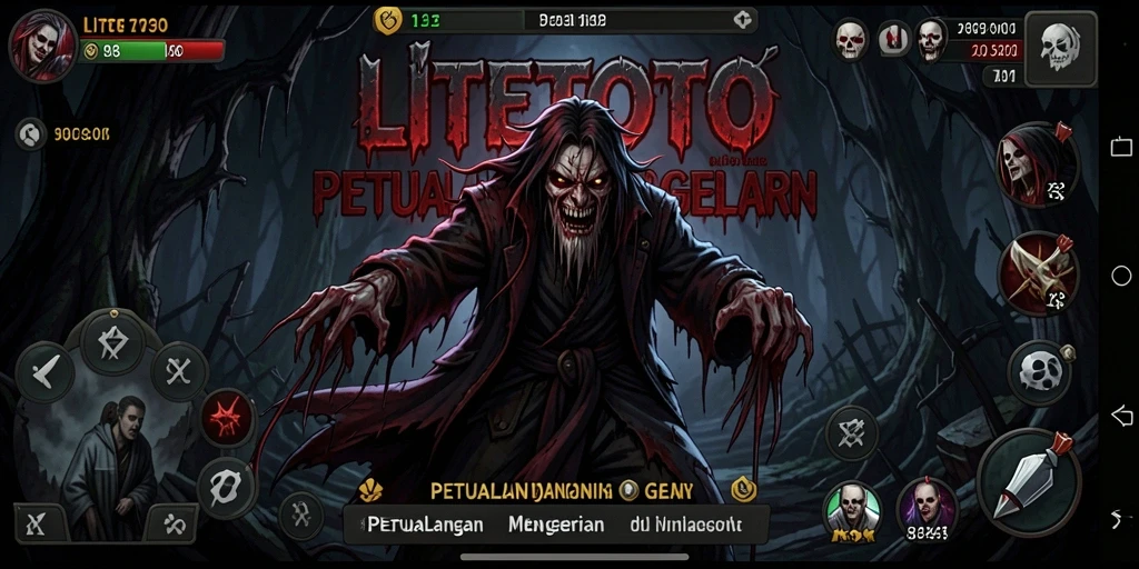 Tangkapan layar gameplay LITETOTO menampilkan suasana menyeramkan dan penuh ketegangan.