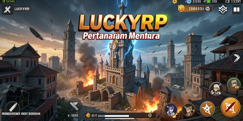 Tangkapan layar permainan LUCKYRP menampilkan momen seru saat menara bertempur.