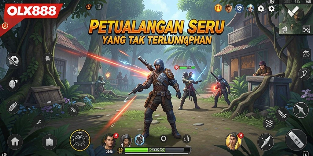 Screenshot utama OLX888 menampilkan aksi gameplay petualangan yang mendebarkan.