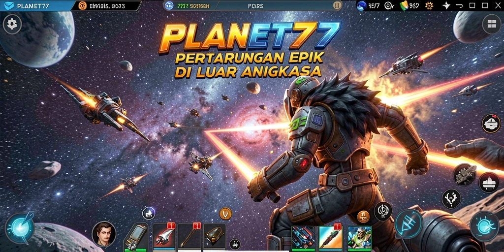 Gameplay mendebarkan PLANET77 dengan pertarungan luar angkasa yang seru.