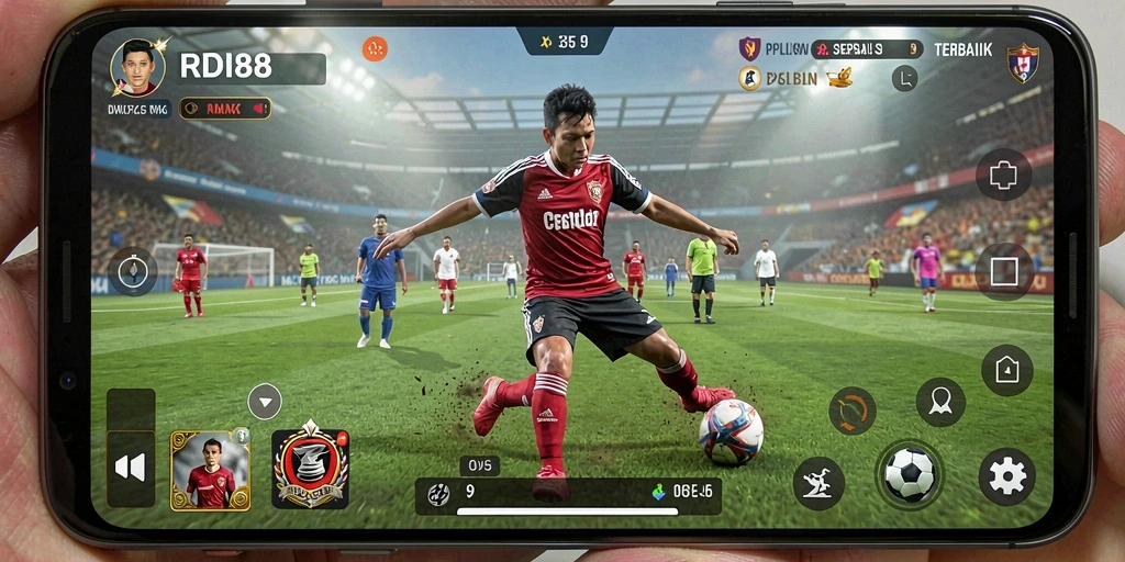 Screenshot RDI88 menunjukkan aksi intens dalam pertandingan sepak bola.