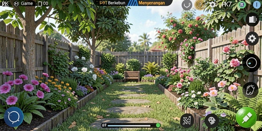 Tangkapan layar gameplay RK77 menampilkan aktivitas bertani yang seru.